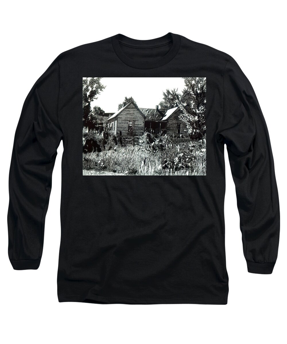 Old Houses Long Sleeve T-Shirt featuring the drawing Greatgrandmother's House by Cory Still