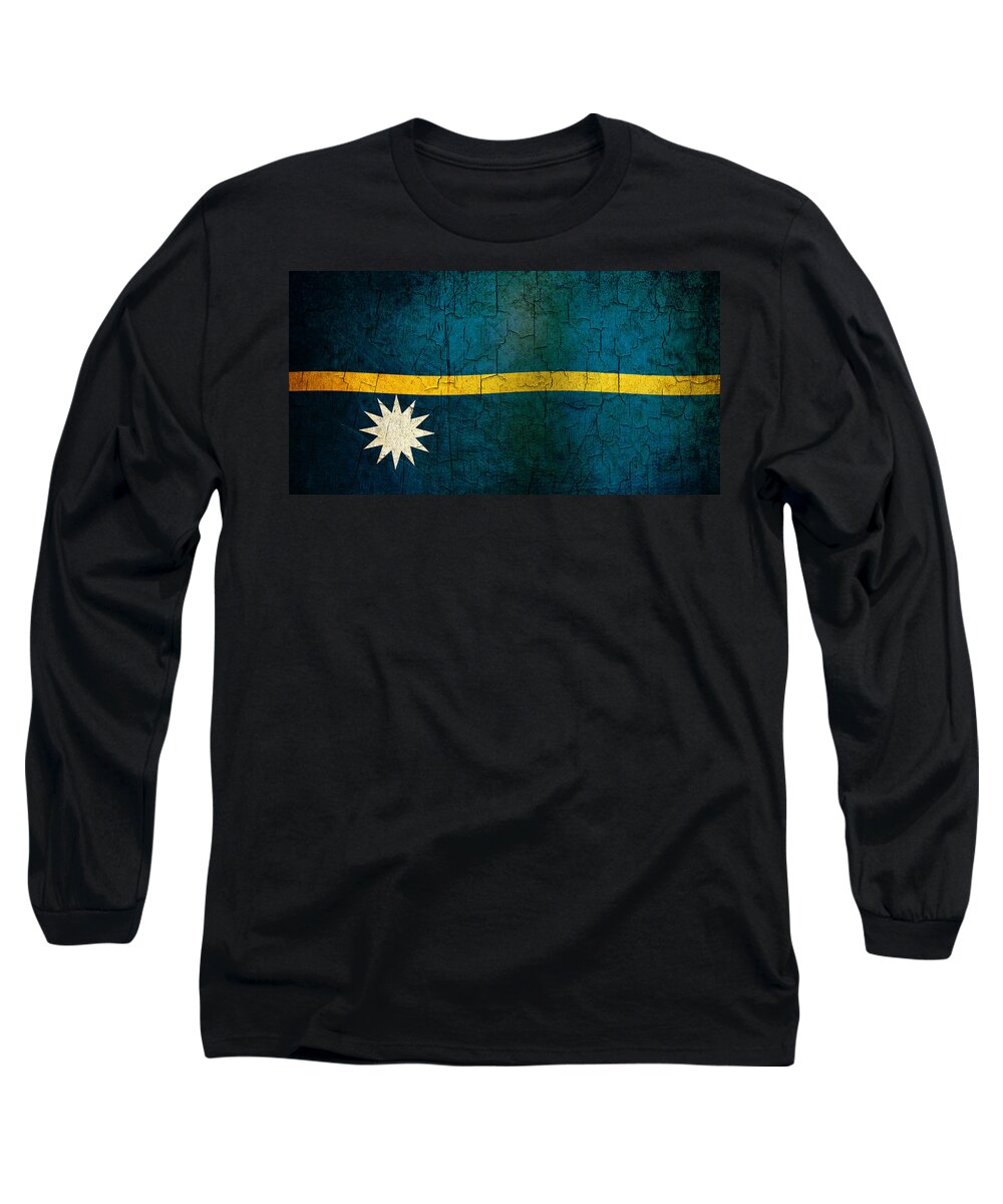 Aged Long Sleeve T-Shirt featuring the digital art Grunge Nauru flag by Steve Ball