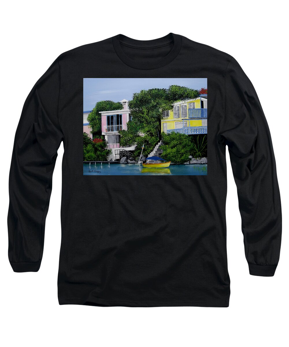 Guanica Bay Shoreline Long Sleeve T-Shirt featuring the painting Guanica Bay Shoreline by Luis F Rodriguez