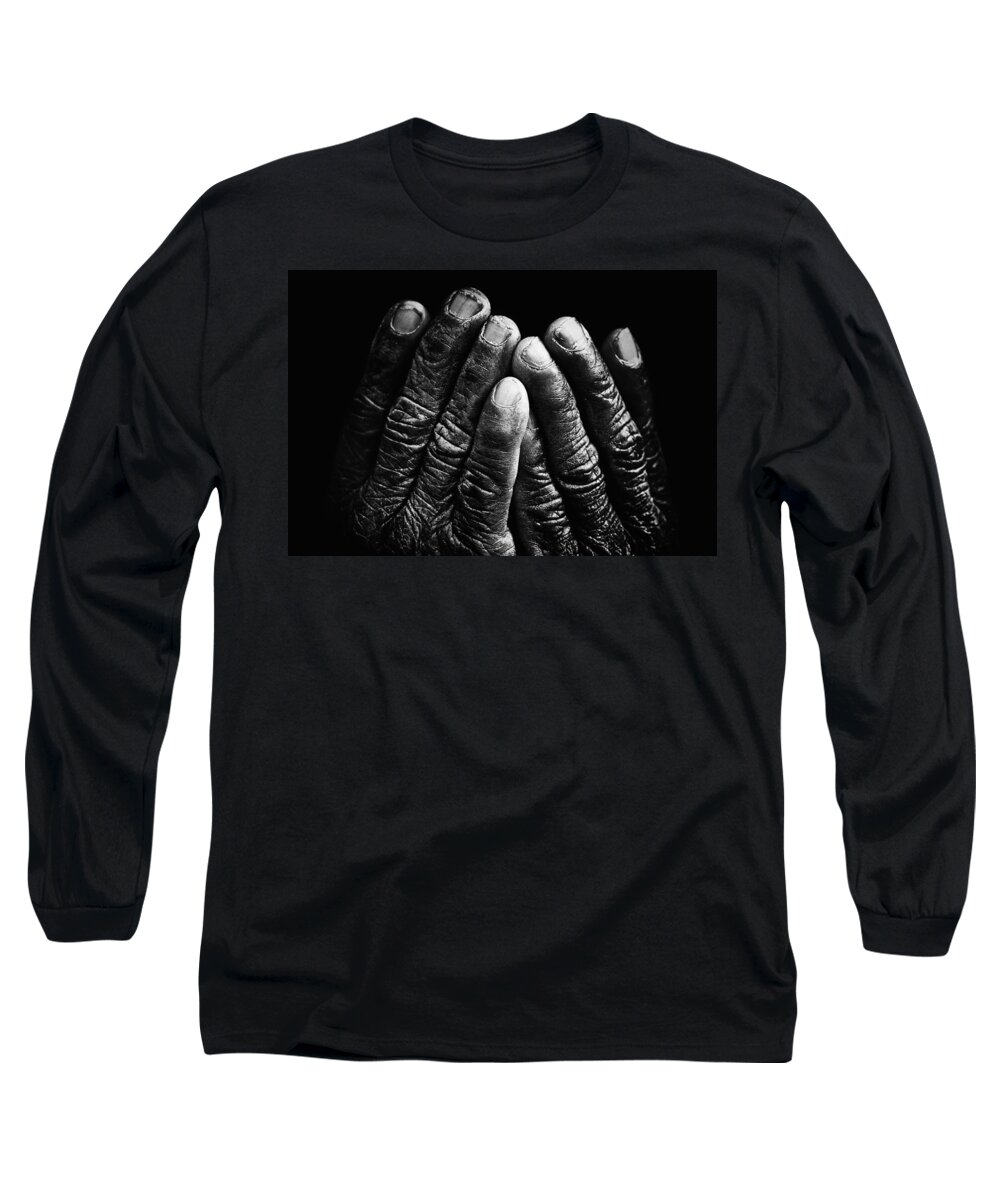 Hands Long Sleeve T-Shirt featuring the photograph Old Hands With Wrinkles by Skip Nall