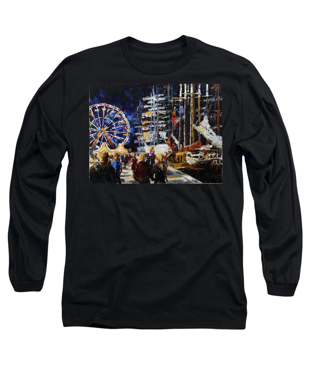 Boat Long Sleeve T-Shirt featuring the painting Hanse Sail Rostock Germany by Barbara Pommerenke