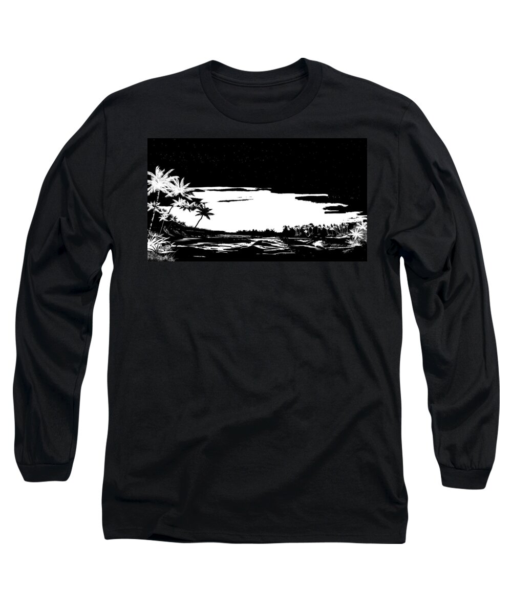 Black And White Print Long Sleeve T-Shirt featuring the digital art Hawaiian night by Anthony Fishburne