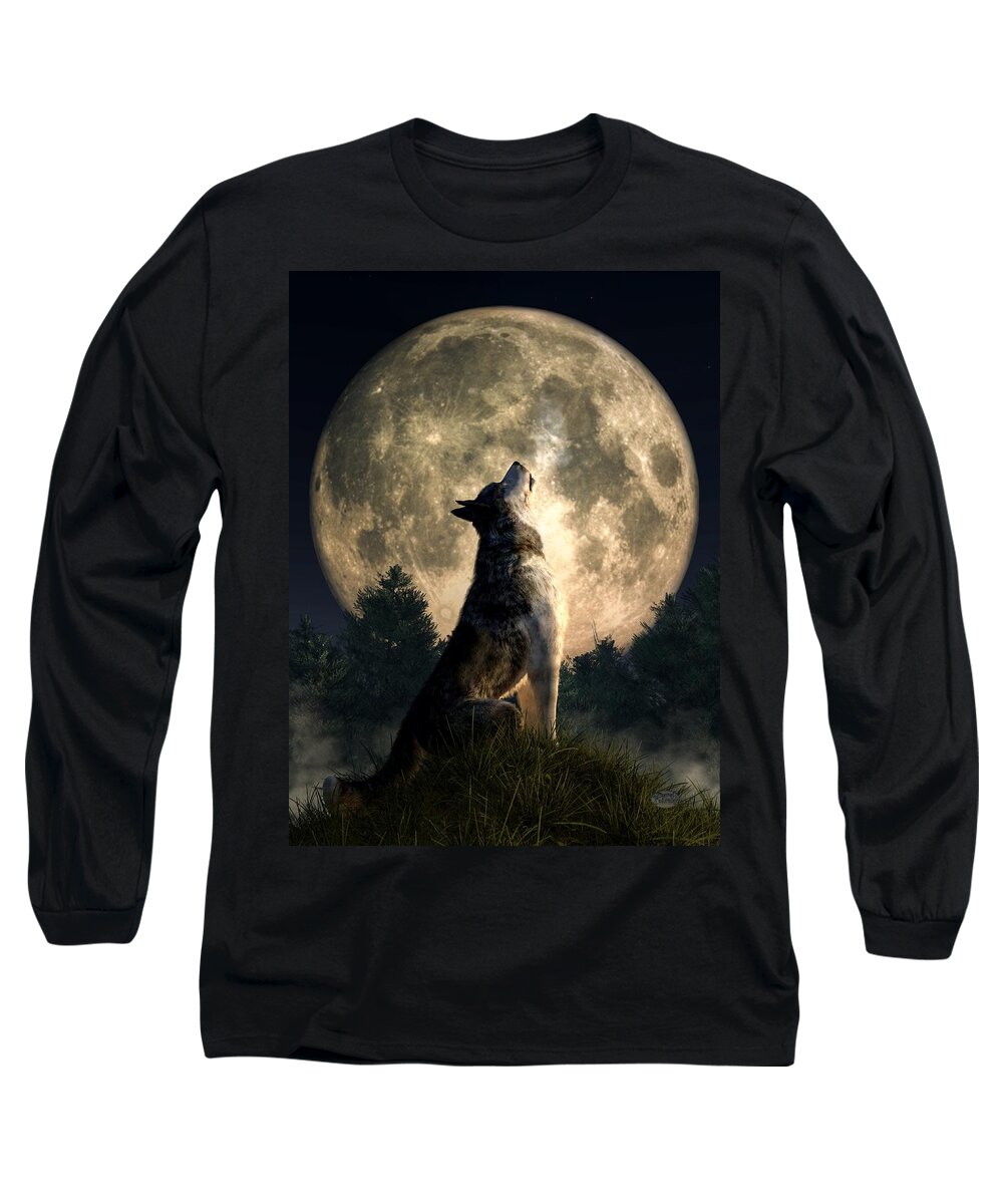 Wolf Long Sleeve T-Shirt featuring the digital art Howling Wolf by Daniel Eskridge