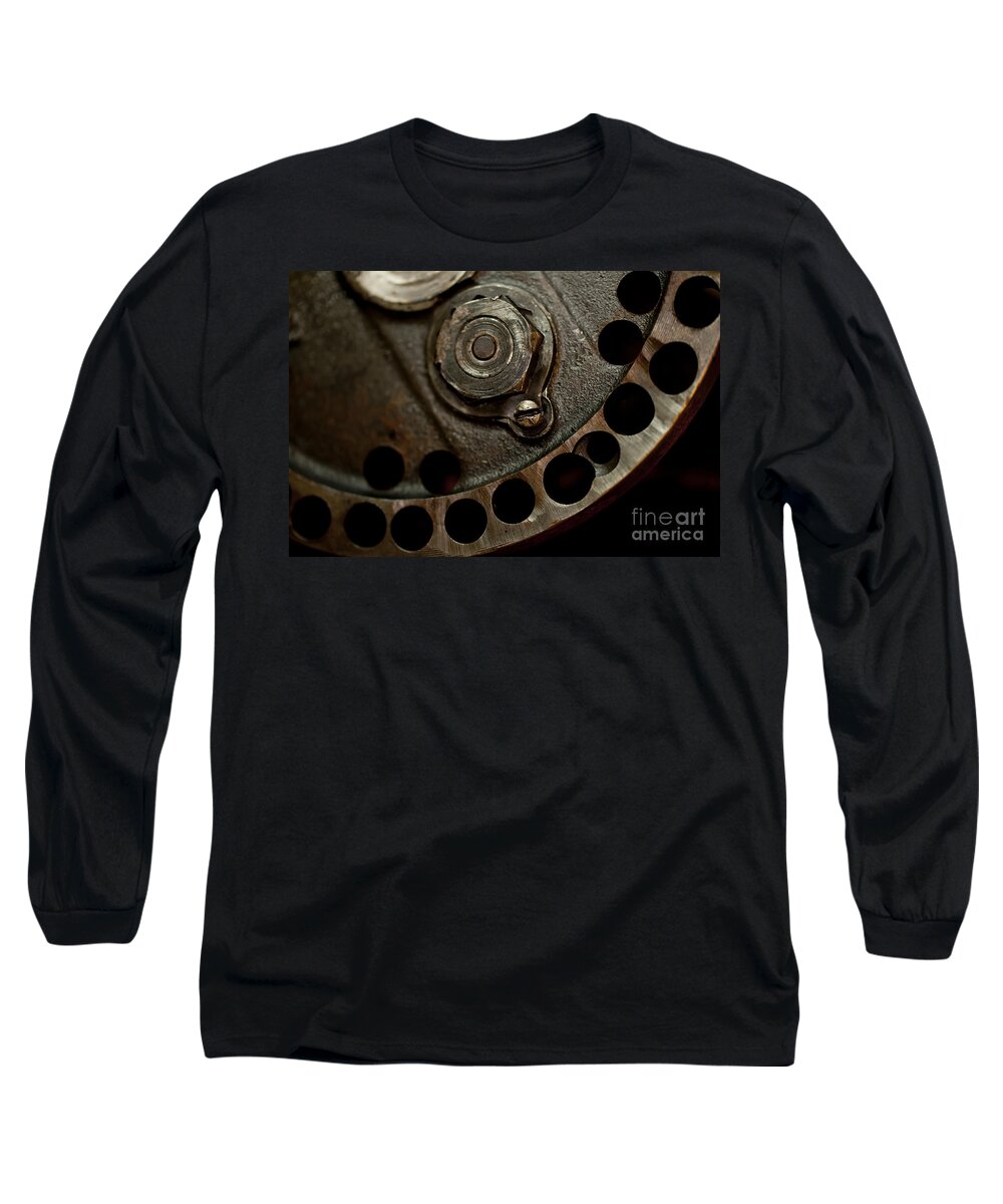 1940s Indian Scout Racer Long Sleeve T-Shirt featuring the photograph Indian Racer Crankshaft Fly Wheel by Wilma Birdwell