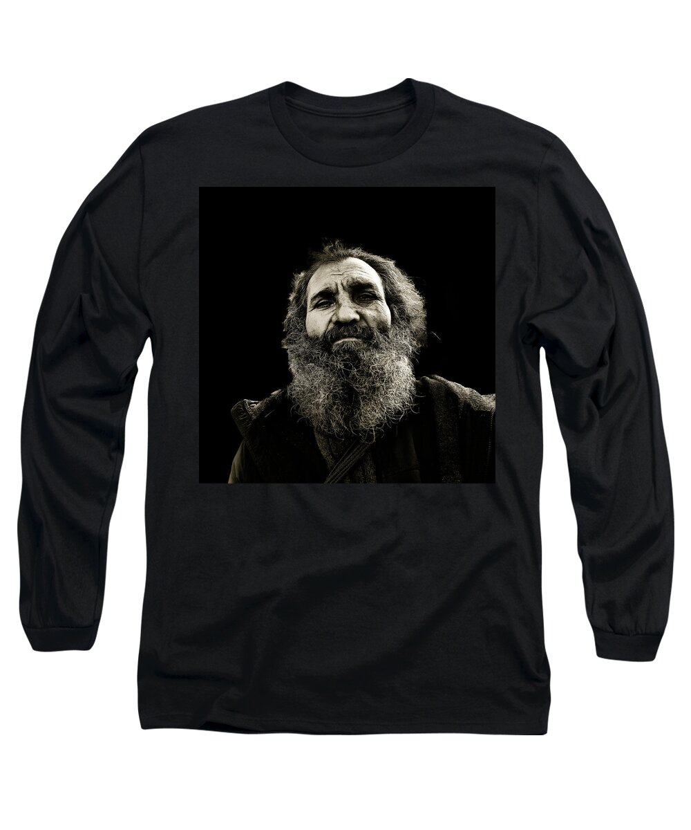 B&w Long Sleeve T-Shirt featuring the photograph Intense portrait by Roberto Pagani
