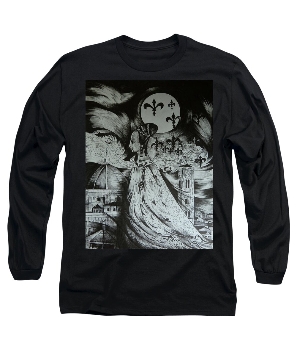 Fantasy Long Sleeve T-Shirt featuring the drawing Italian Fantasies. Florence by Anna Duyunova