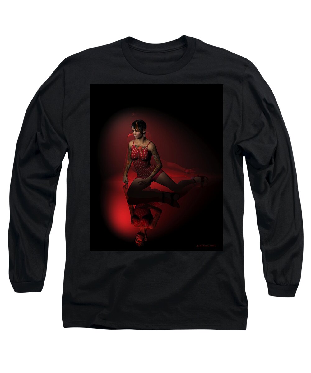 Jazz Dancer Long Sleeve T-Shirt featuring the digital art Jazz Dancer in Red 1 by Judi Suni Hall