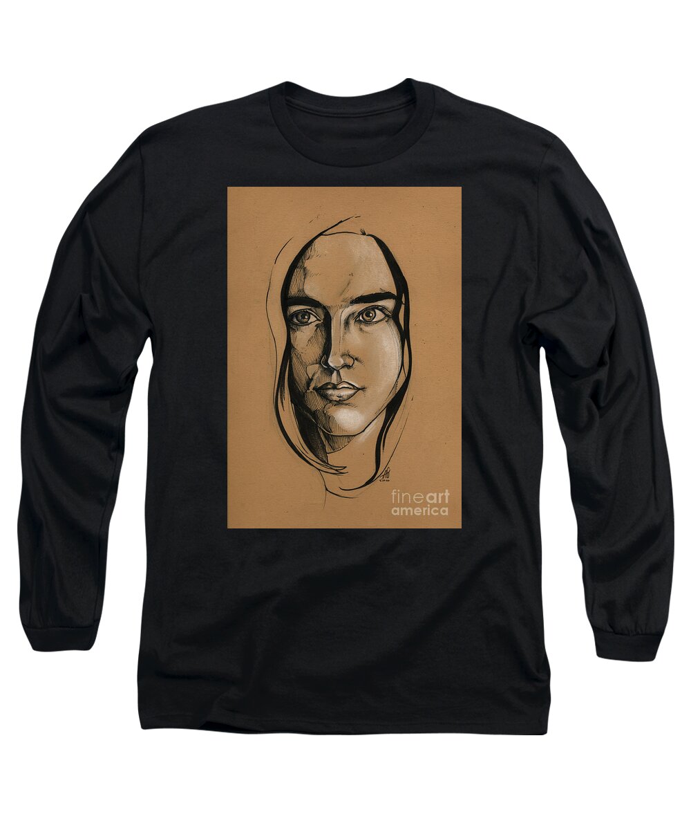 Portrait Long Sleeve T-Shirt featuring the drawing Jennifer Connelly by John Ashton Golden