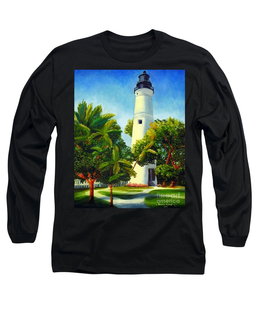 Art Long Sleeve T-Shirt featuring the painting Key West Lighthouse by Shelia Kempf