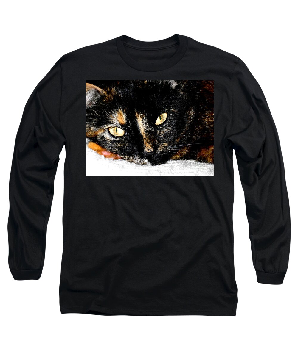 Cat Long Sleeve T-Shirt featuring the photograph Kitty Face by Oksana Semenchenko