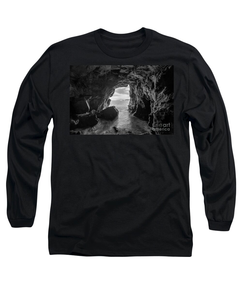 La Jolla Long Sleeve T-Shirt featuring the photograph La Jolla Cave BW by Michael Ver Sprill
