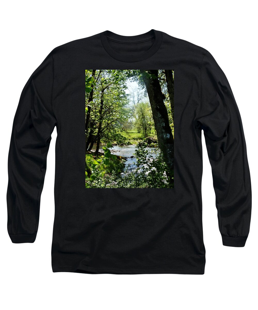 Trees Long Sleeve T-Shirt featuring the photograph Larwood Stream by VLee Watson