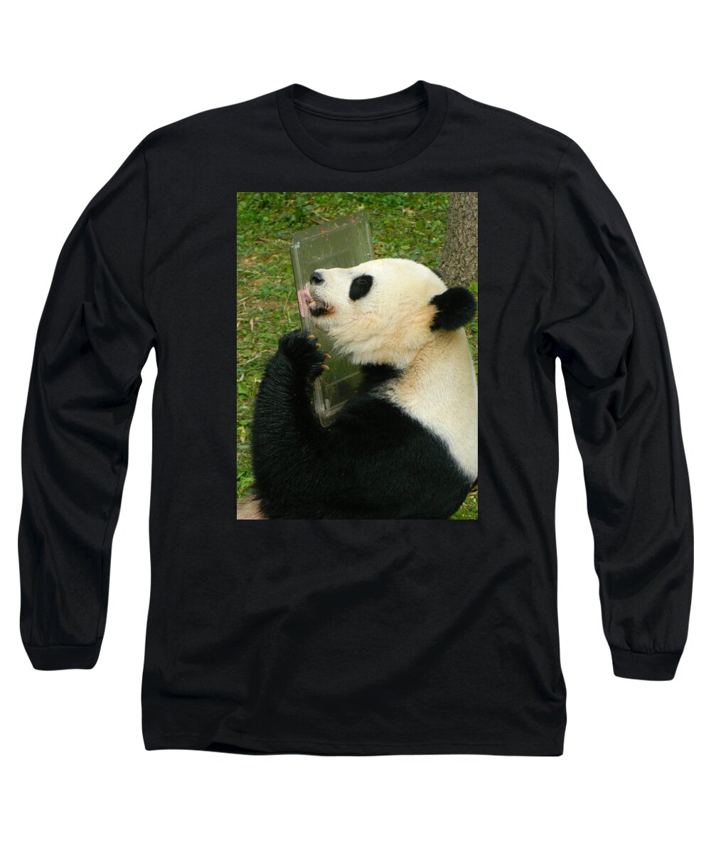 Mei Xiang Long Sleeve T-Shirt featuring the photograph Licking The Cake Platter Clean by Emmy Marie Vickers
