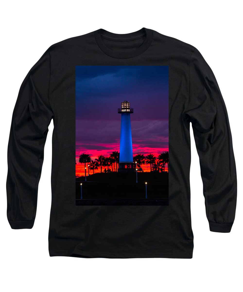Light House Long Sleeve T-Shirt featuring the photograph Light House in the Firey Sky by Denise Dube