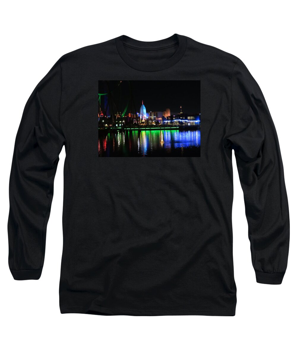 Kathy Long Long Sleeve T-Shirt featuring the photograph Light Reflections at Night by Kathy Long