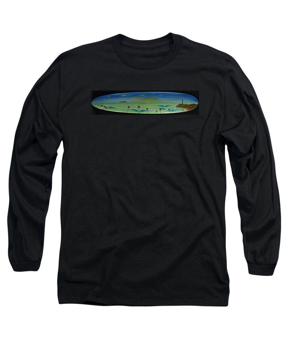 Lighthousepaintingprint Long Sleeve T-Shirt featuring the painting Lighthouse Surfers Cove by Paul Carter