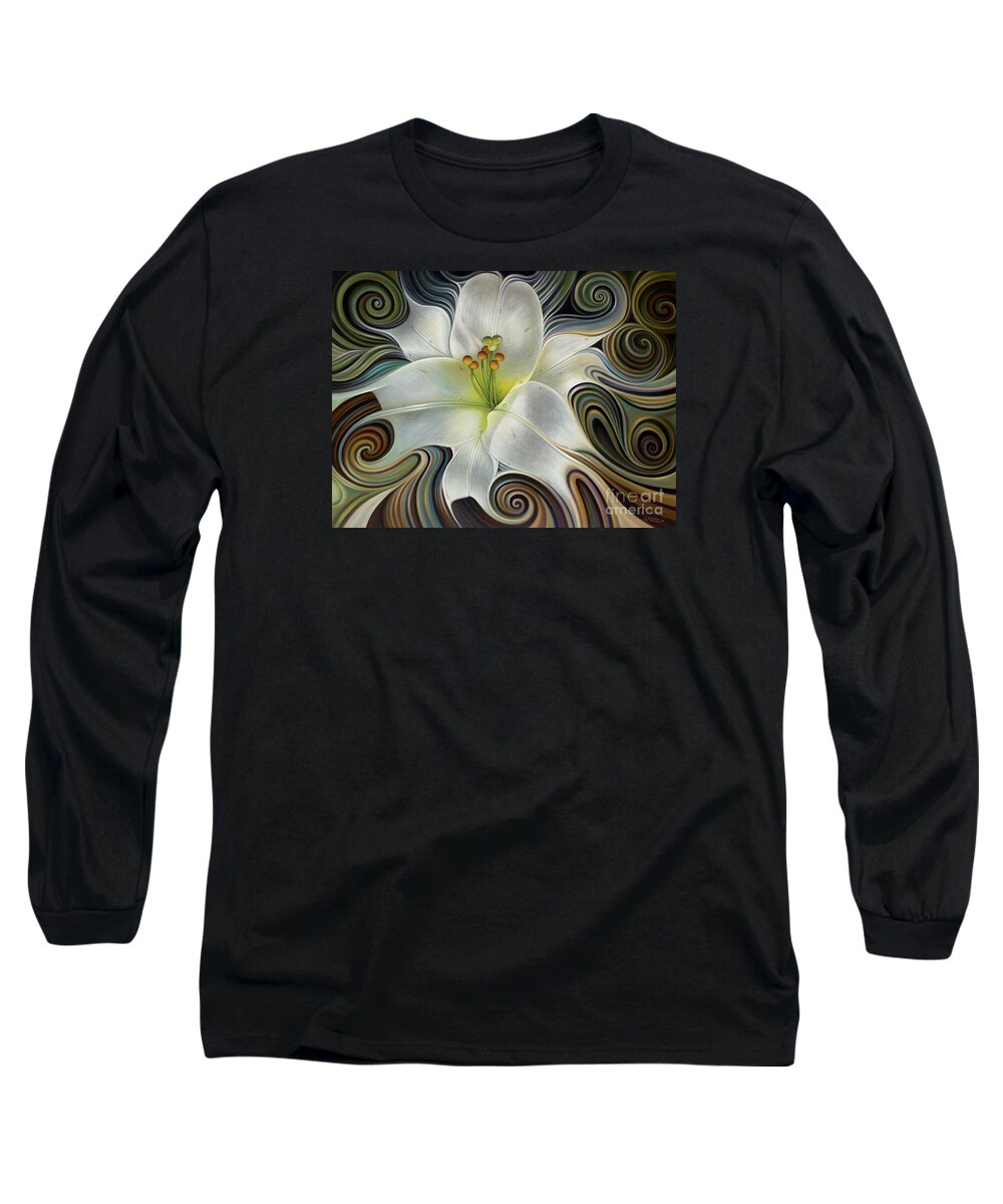 Lily Long Sleeve T-Shirt featuring the painting Lirio Dinamico by Ricardo Chavez-Mendez