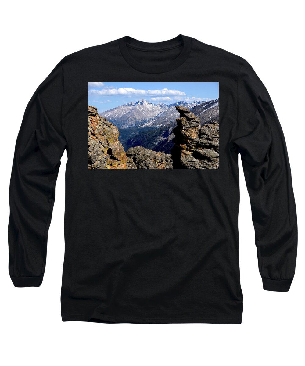 Longs Long Sleeve T-Shirt featuring the photograph Long's Peak from The Rock Cut by Tranquil Light Photography