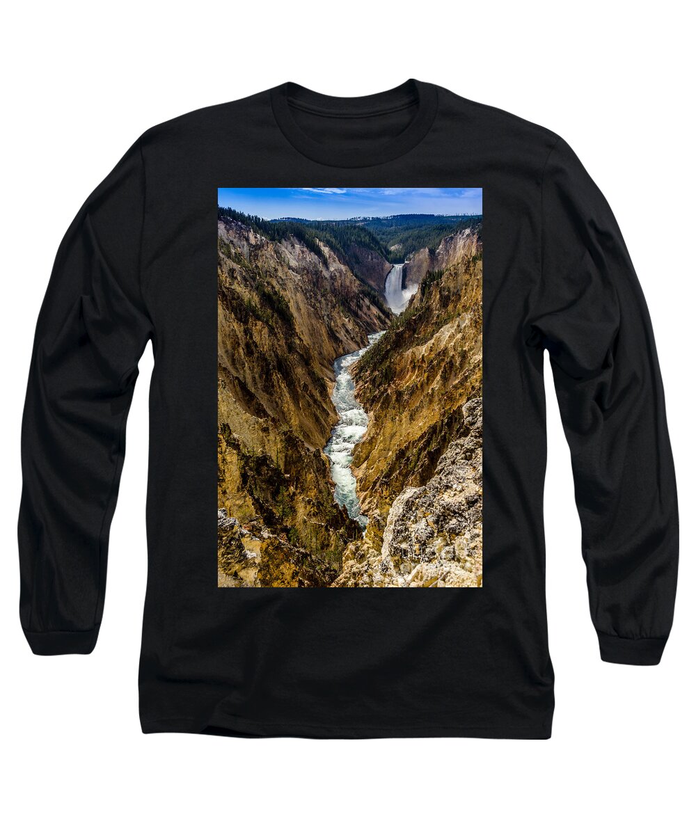 Lower Falls Of Grand Canyon Of Yellowstone Long Sleeve T-Shirt featuring the photograph Lower Falls of Grand Canyon of Yellowstone by Debra Martz