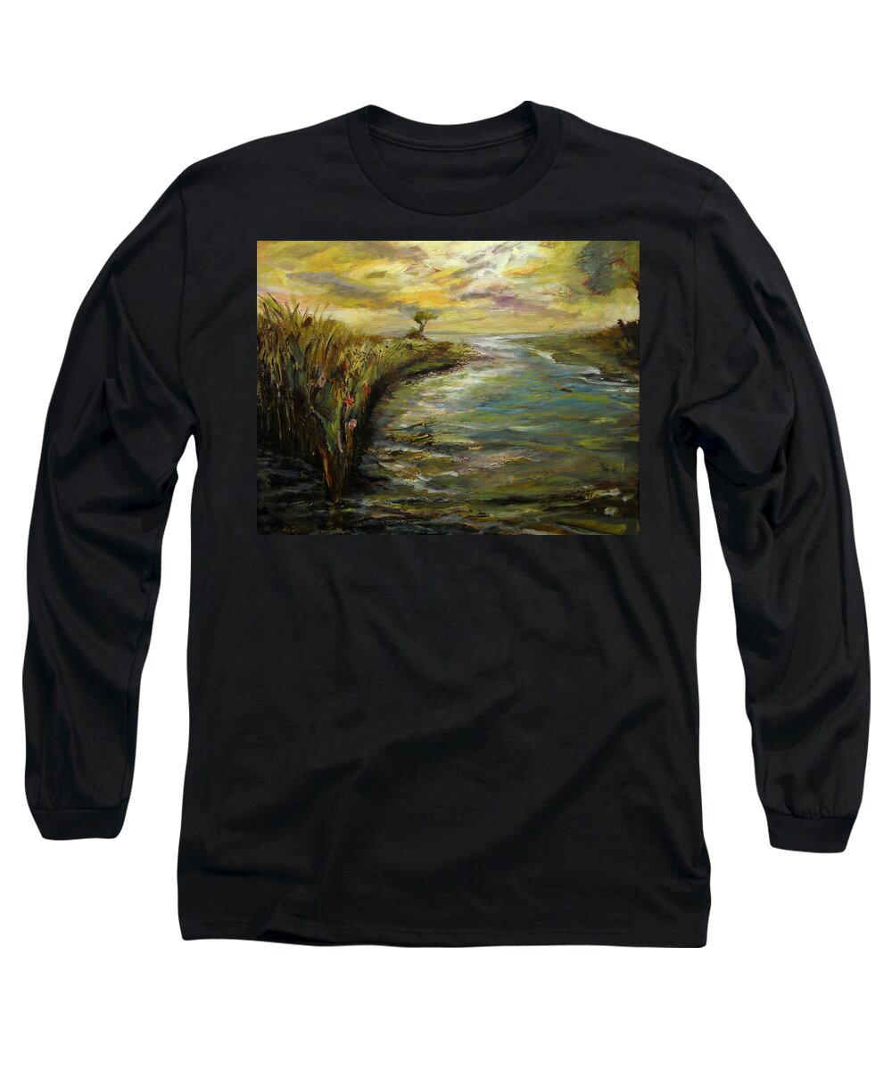 Landscape Paintings Long Sleeve T-Shirt featuring the painting Luminous Sunrise 4 by Julianne Felton
