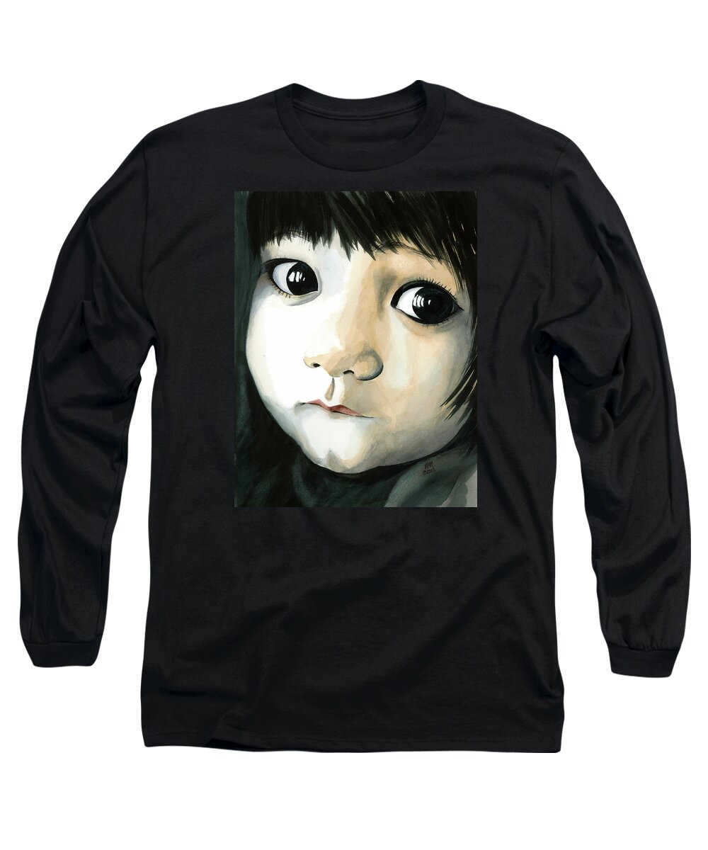 Asian Baby Long Sleeve T-Shirt featuring the painting Madi's Eyes by Michal Madison