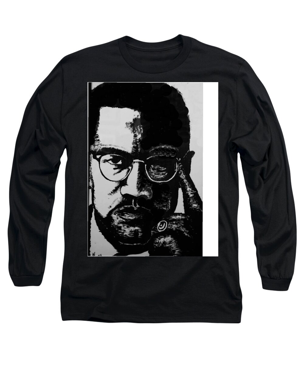 Digitized Print Of Malcom X Long Sleeve T-Shirt featuring the painting Malcom X by Karen Buford