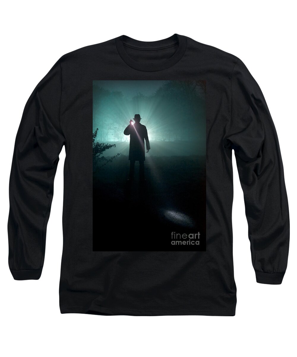 Man Long Sleeve T-Shirt featuring the photograph Man With Flashlight by Lee Avison