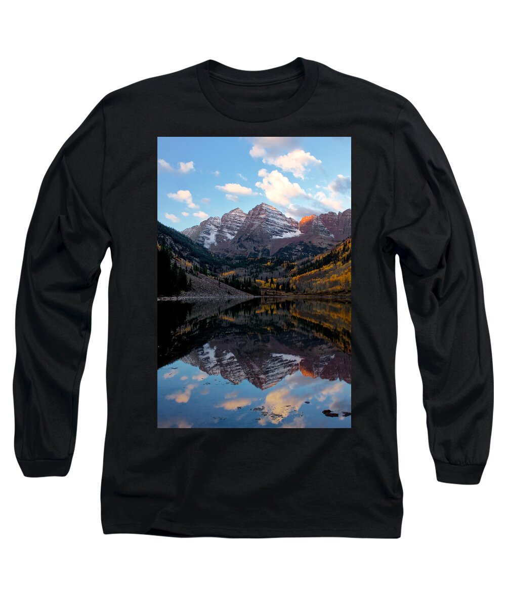 Maroon Bells Long Sleeve T-Shirt featuring the photograph Maroon Bells by Ronda Kimbrow