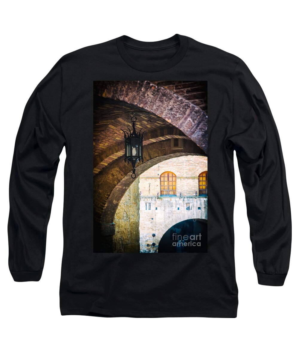 Ancient Long Sleeve T-Shirt featuring the photograph Medieval arches with lamp by Silvia Ganora
