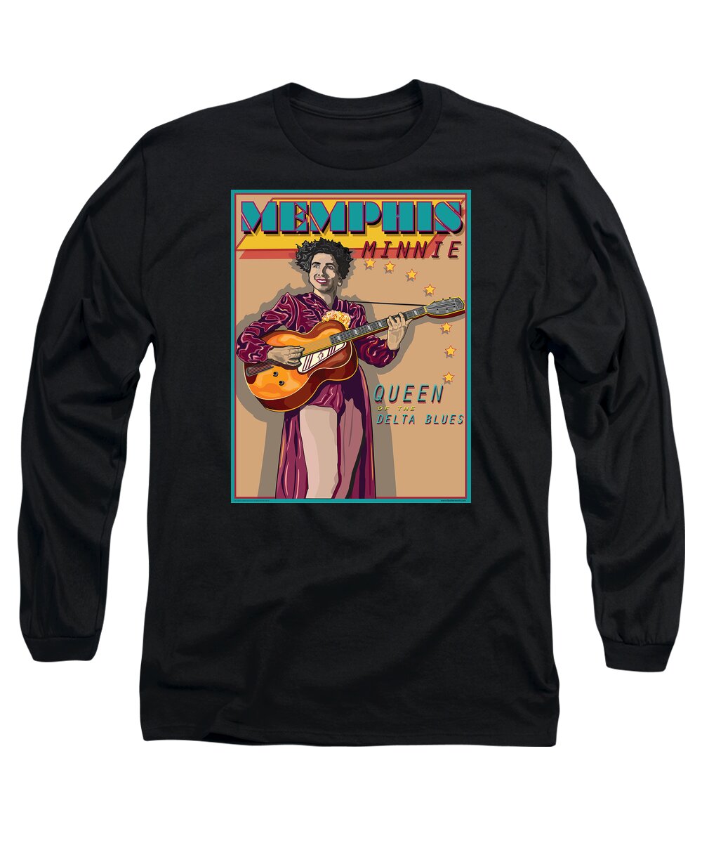 Memphis Minnie Long Sleeve T-Shirt featuring the digital art Memphis Minnie Queen Of The Delta Blues by Larry Butterworth