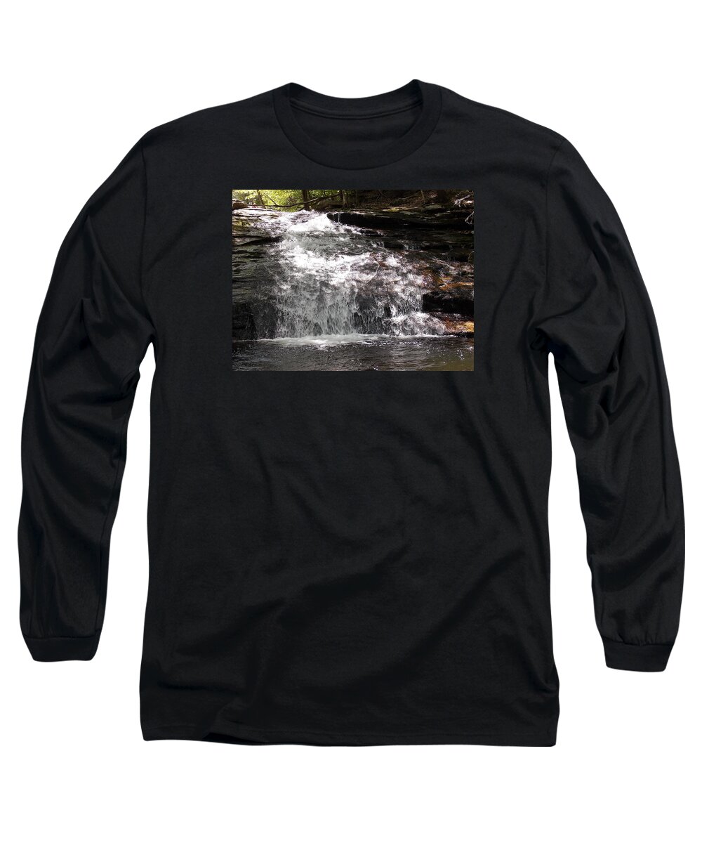 Middle Long Sleeve T-Shirt featuring the photograph Middle Chapel Brook Falls by Nina Kindred