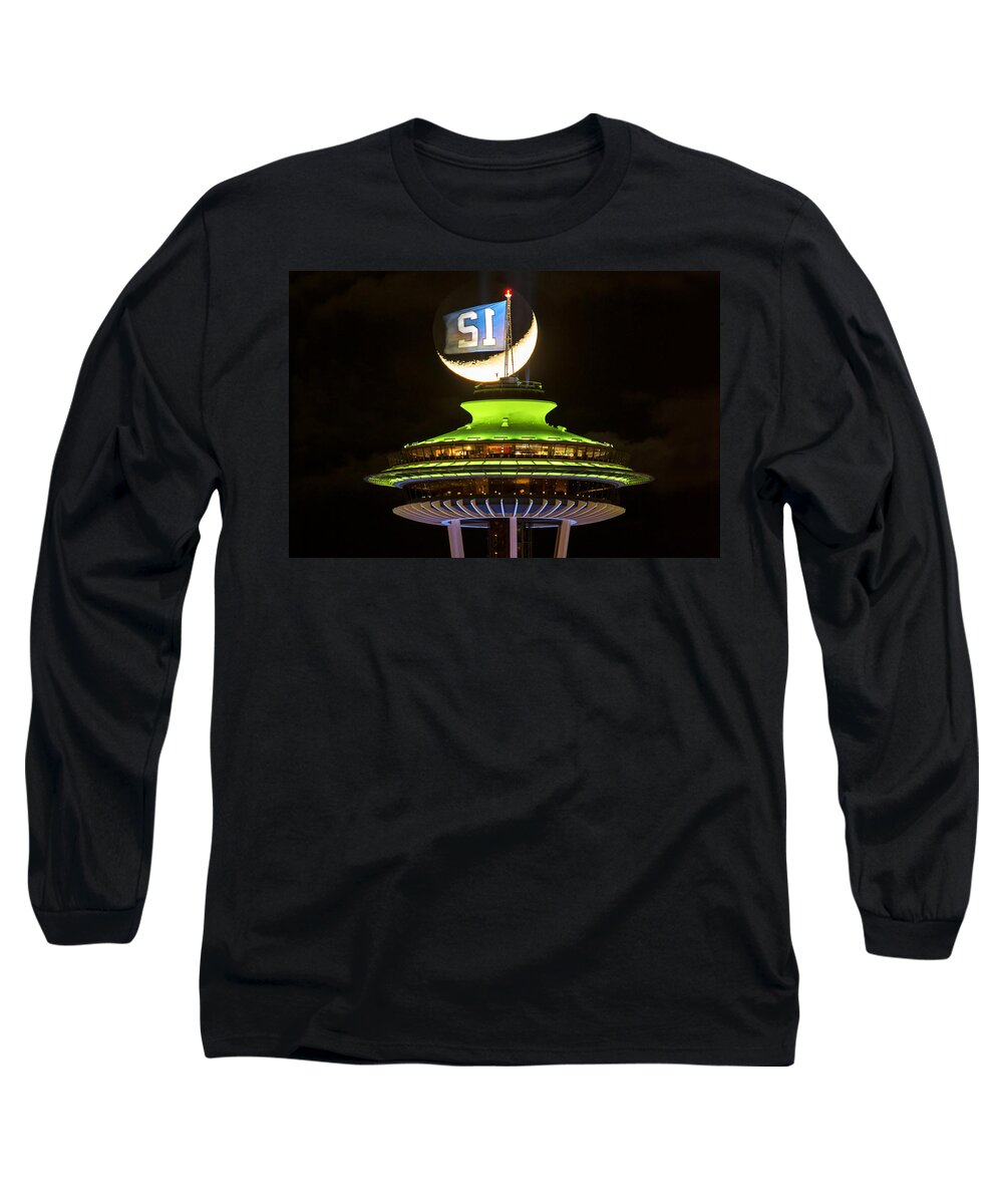 Space Needle Long Sleeve T-Shirt featuring the photograph Moon Joined the 12th Man by Yoshiki Nakamura