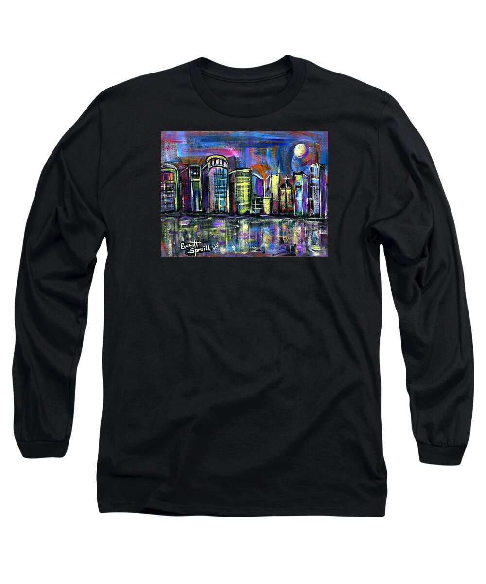 Everett Spruill Long Sleeve T-Shirt featuring the painting Moon over Orlando by Everett Spruill