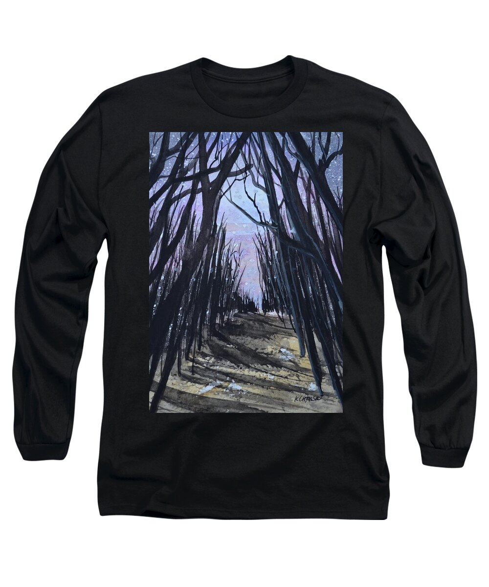  Long Sleeve T-Shirt featuring the painting Moonlight Path by Kellie Chasse