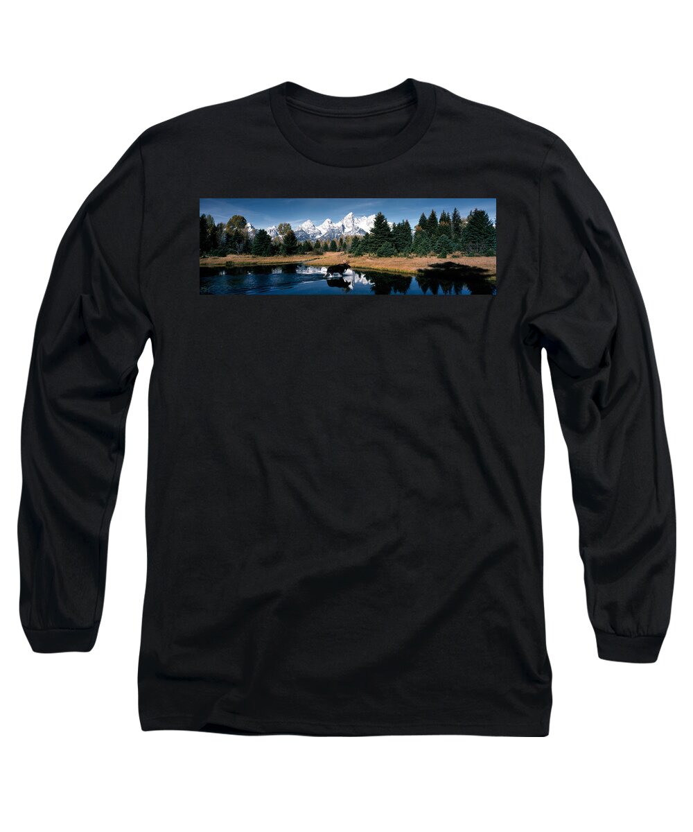 Photography Long Sleeve T-Shirt featuring the photograph Moose & Beaver Pond Grand Teton by Panoramic Images