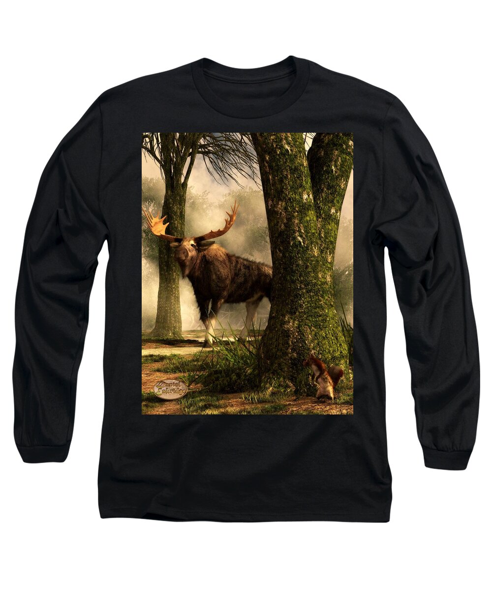 Moose Long Sleeve T-Shirt featuring the digital art Moose and Squirrel by Daniel Eskridge