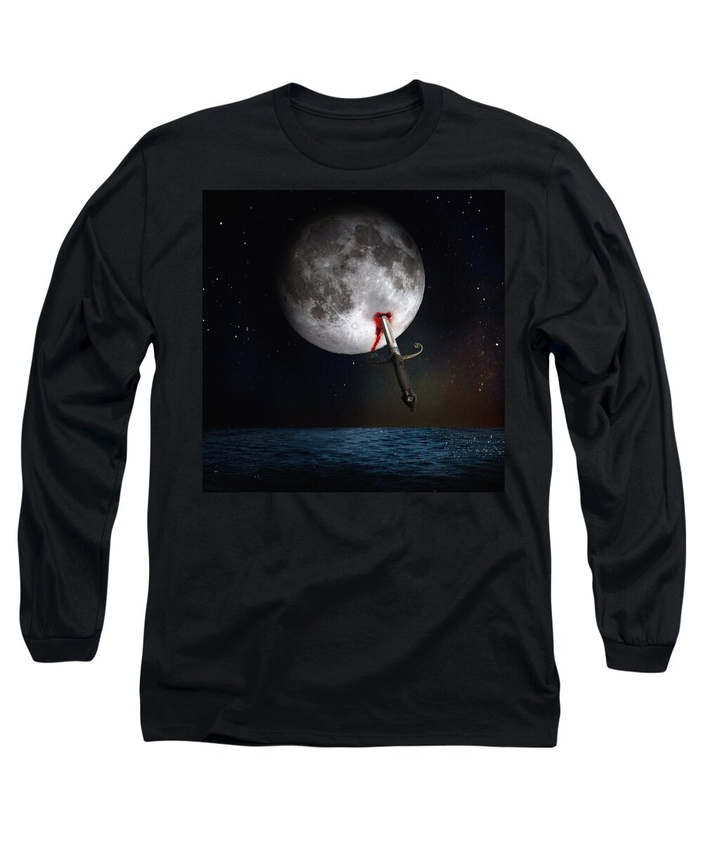 Moon Long Sleeve T-Shirt featuring the digital art Morte di un sogno - Dying dream by Alessandro Della Pietra