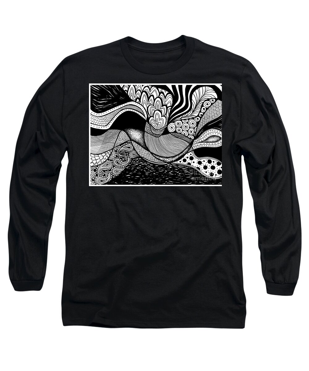 Figure Long Sleeve T-Shirt featuring the drawing Mother May I by Lynellen Nielsen