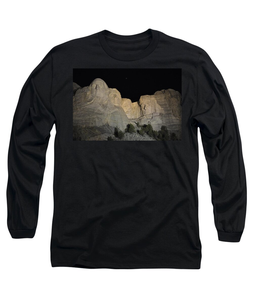 Mt Rushmore National Monument Long Sleeve T-Shirt featuring the photograph Mt. Rushmore at Night by Frank Madia