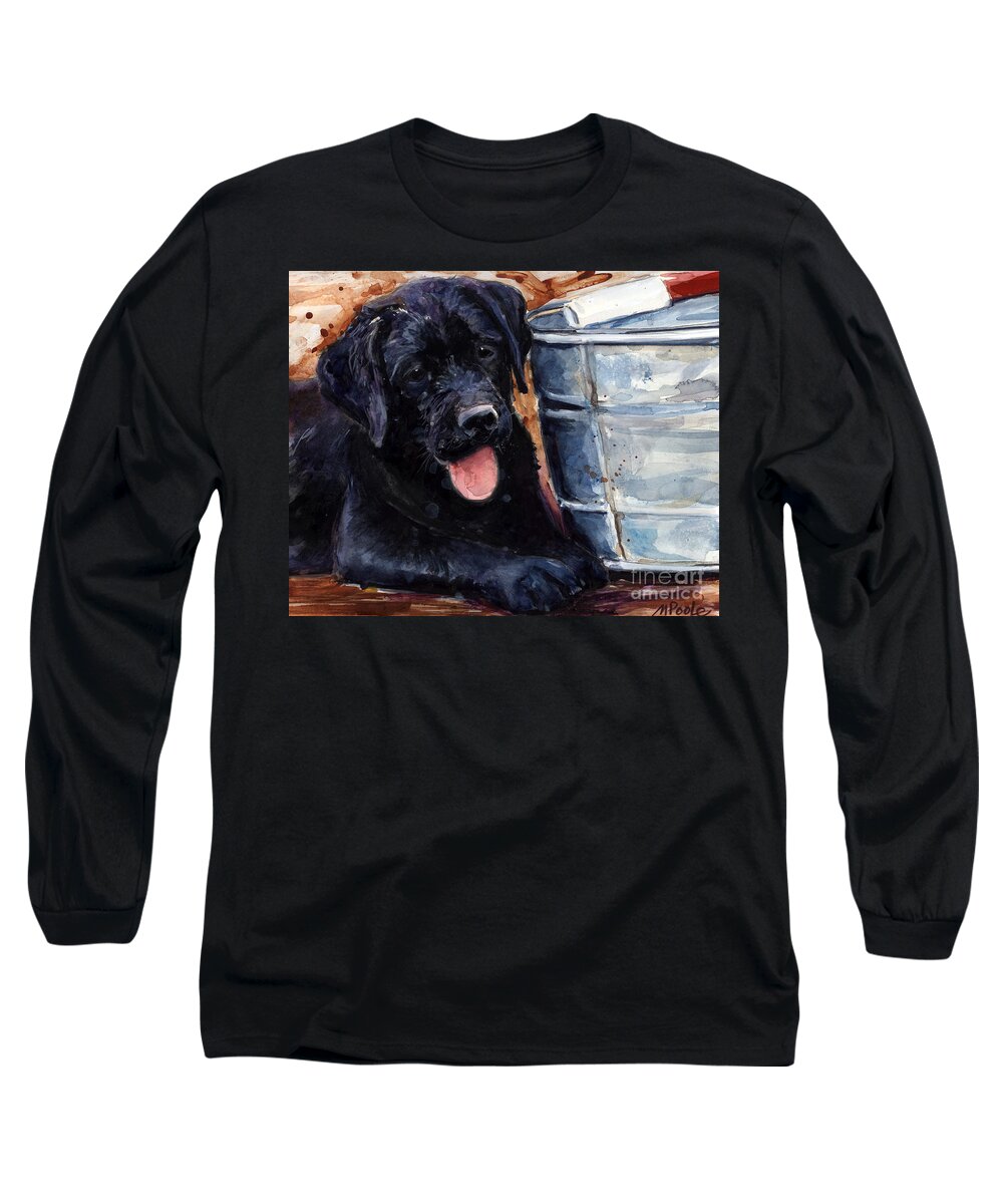 Labrador Retriever Long Sleeve T-Shirt featuring the painting Mud Pies by Molly Poole