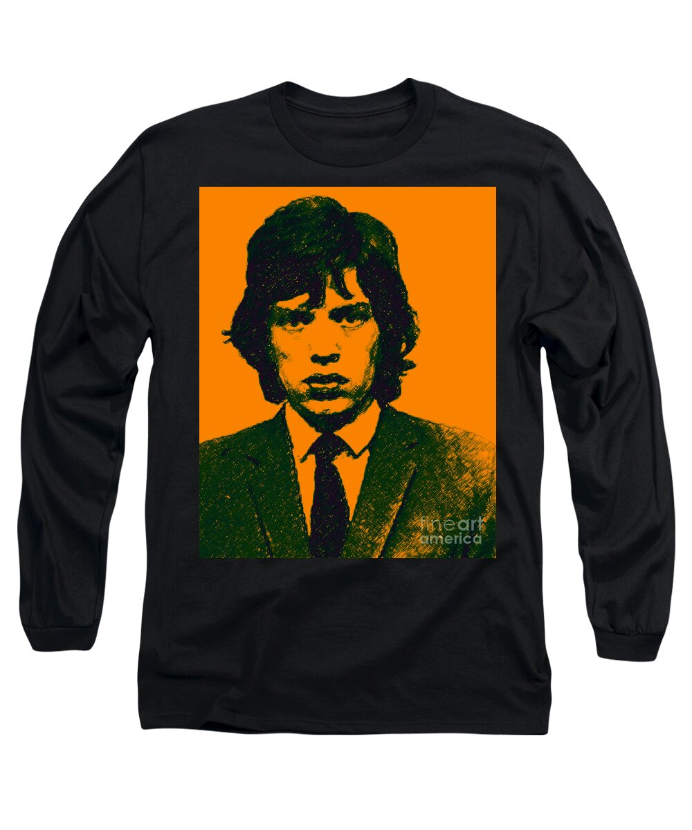 Mick Jaggar Long Sleeve T-Shirt featuring the photograph Mugshot Mick Jagger p0 by Wingsdomain Art and Photography
