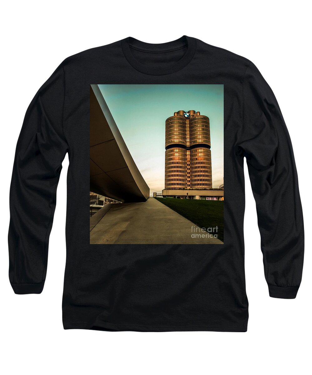 Architecture Long Sleeve T-Shirt featuring the photograph munich - BMW office - vintage by Hannes Cmarits