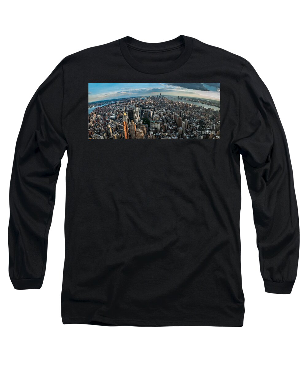 Manhatten Long Sleeve T-Shirt featuring the photograph New York from a birds eyes - fisheye by Hannes Cmarits