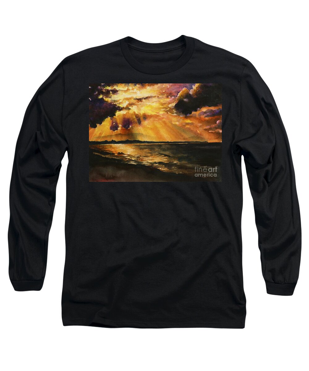  Prints Long Sleeve T-Shirt featuring the painting New Zealand Sunset by Ryan Fox