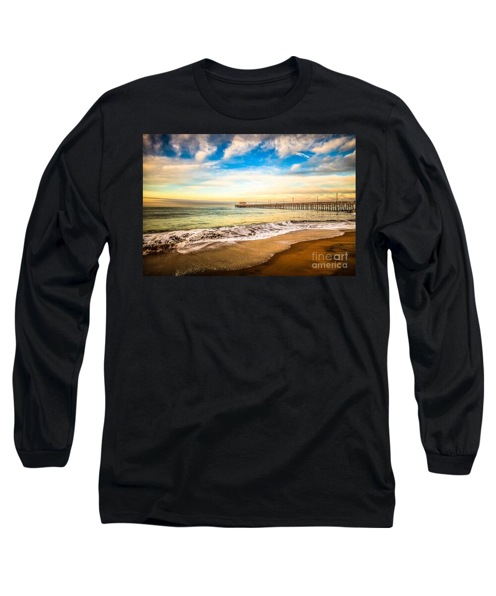 America Long Sleeve T-Shirt featuring the photograph Newport Pier Photo in Newport Beach California by Paul Velgos