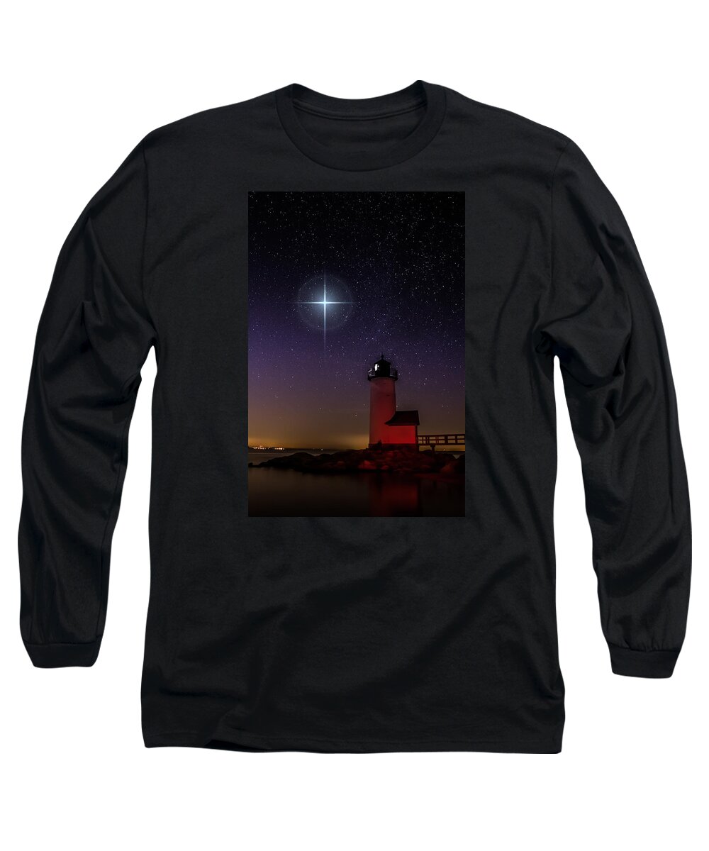 Annisquam Lighthouse Long Sleeve T-Shirt featuring the photograph Star over Annisquam lighthouse by Jeff Folger