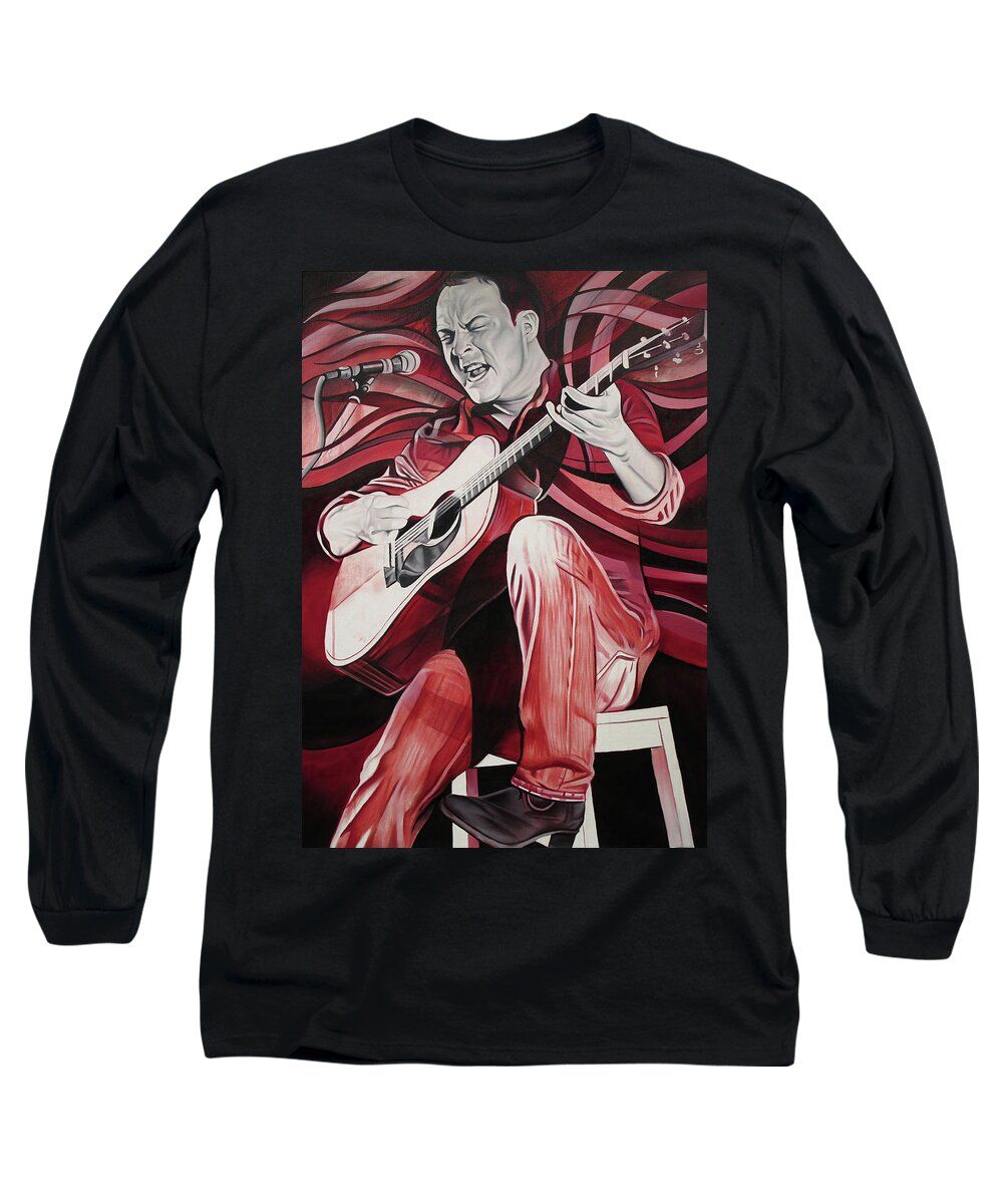 Dave Matthews Long Sleeve T-Shirt featuring the painting Dave Matthews-On bended Knees by Joshua Morton