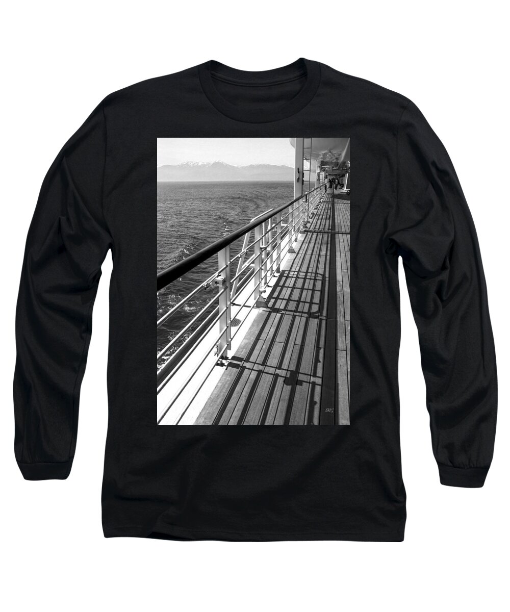 Nautical Long Sleeve T-Shirt featuring the photograph On The Cruise Ship Deck Black And White by Ben and Raisa Gertsberg