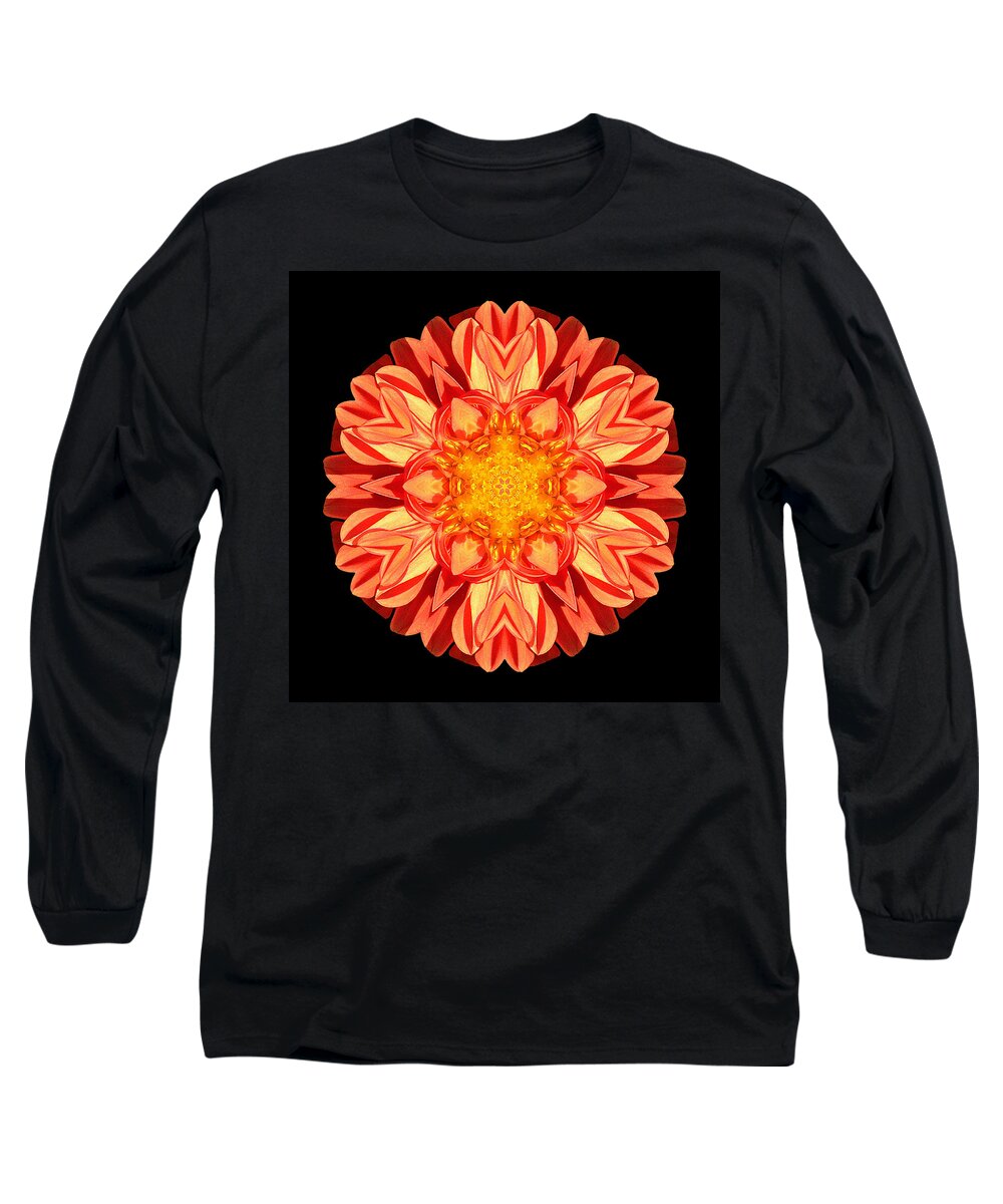 Flower Long Sleeve T-Shirt featuring the photograph Orange Dahlia Flower Mandala by David J Bookbinder
