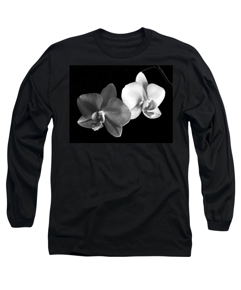 Floral Long Sleeve T-Shirt featuring the photograph Orchid in black and white by Steve Karol